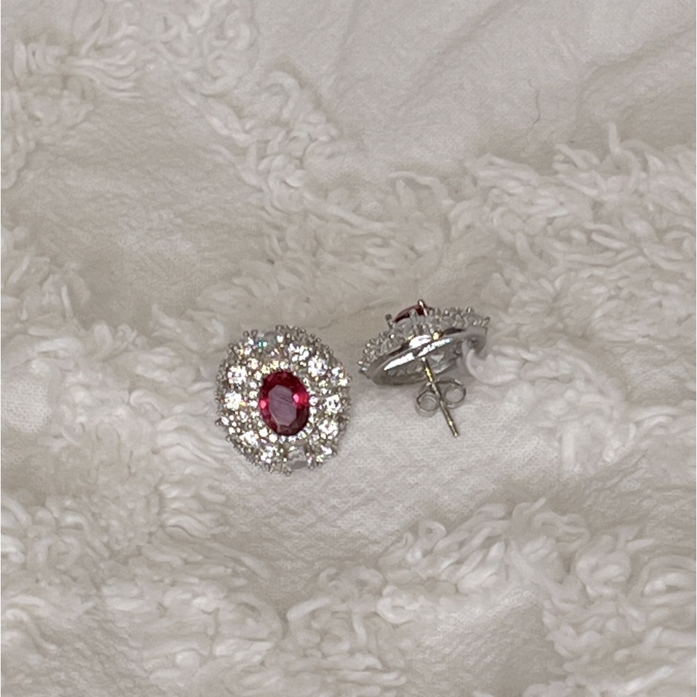 Sparkly Earrings • Garnet • Cubic Zirconia - Picture 4 of 6